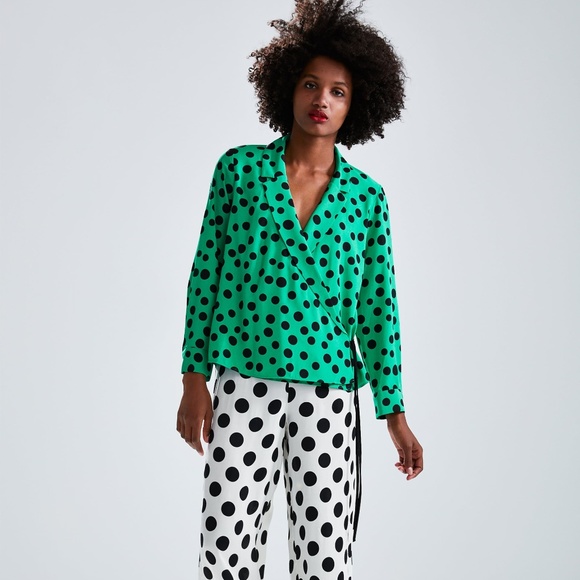 zara green polka dot top